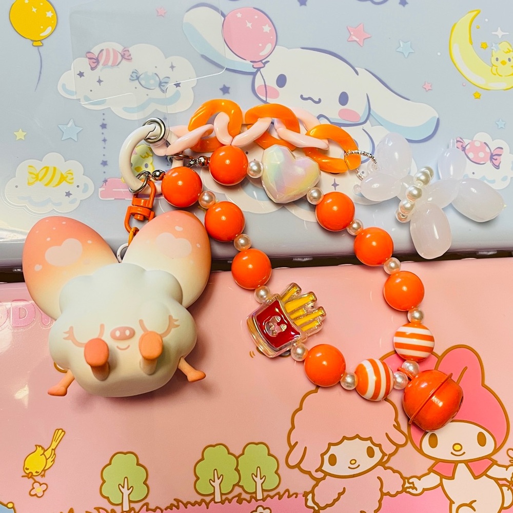 Sakura Pink Star Pig Key Beaded Chain/Mobile Phone Charm